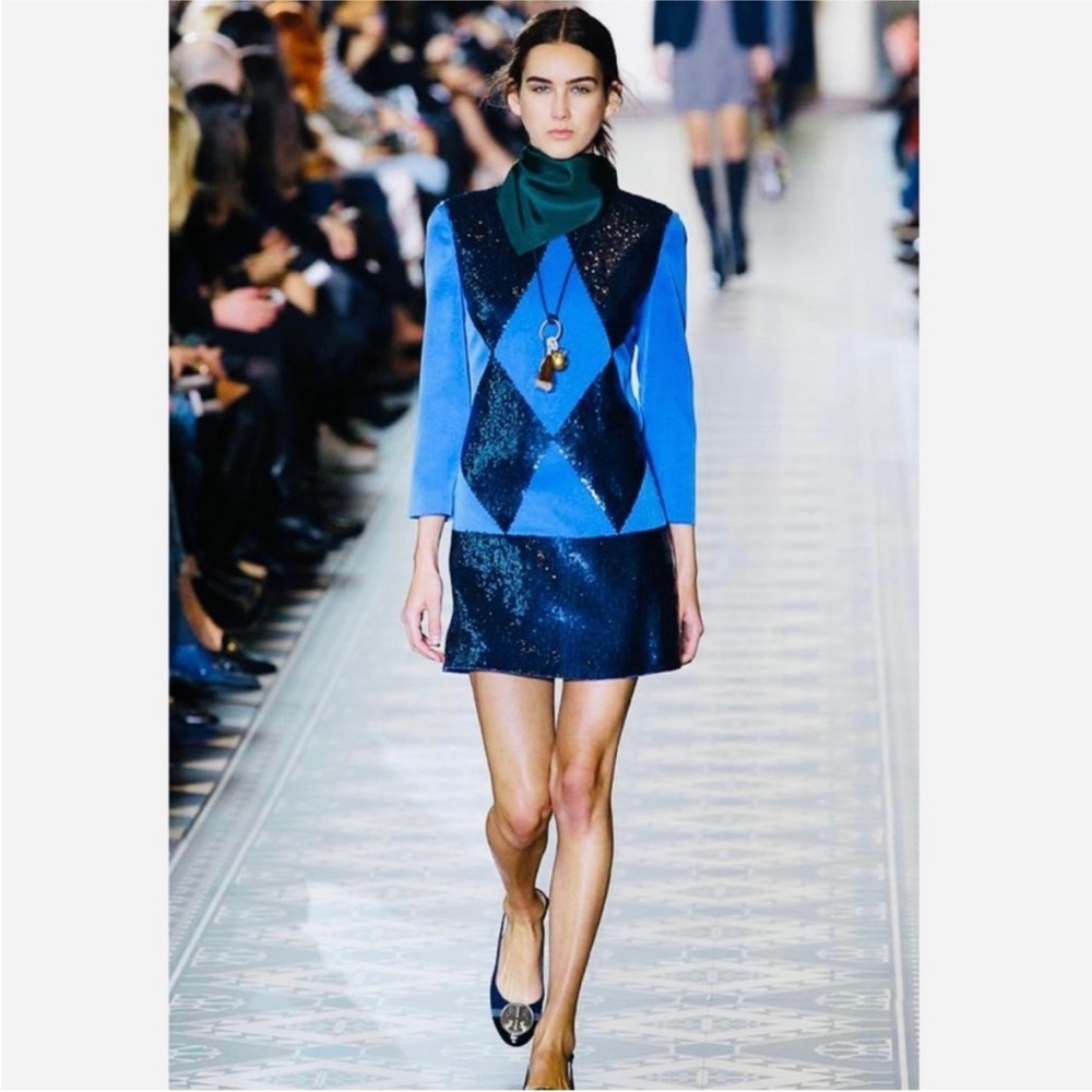 Tory Burch Runway Lantilly Blue Sequin Asymmetrical Cocktail Dress